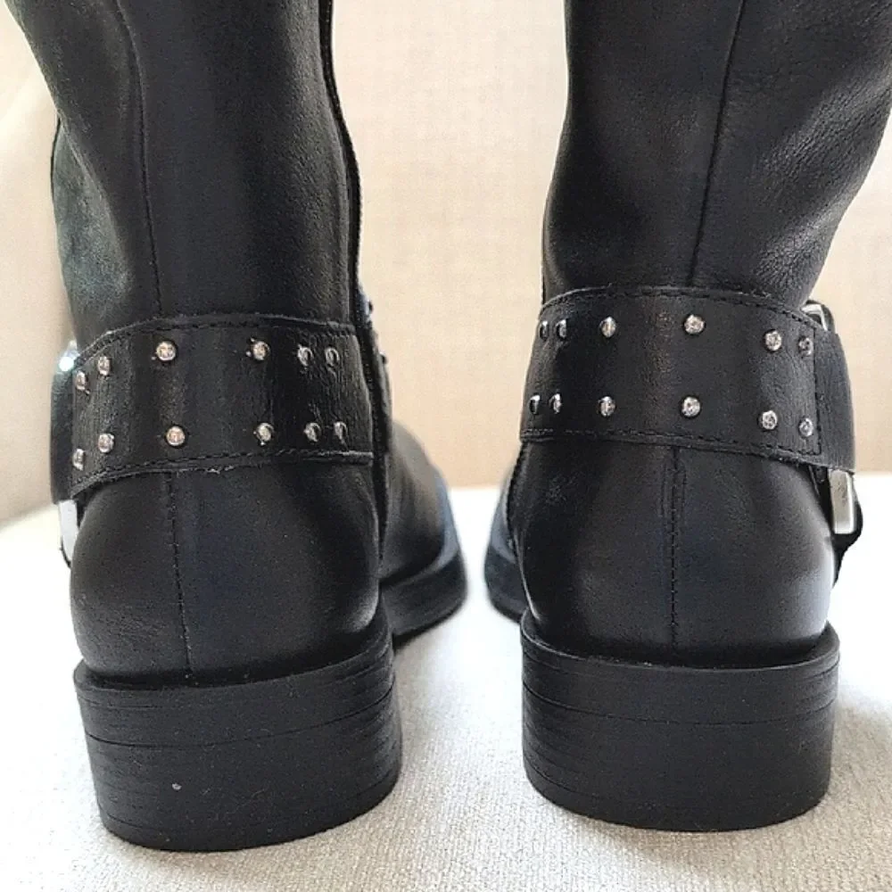 Schutz Luccia Buckle Black Graxo Leather Women's Boot Moto Grunge Punk Casual